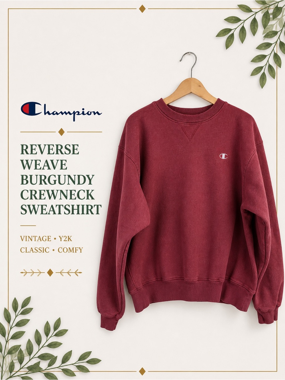 Champion Reverse Weave Burgundy Crewneck Sweatshirt Vintage Y2K Size L